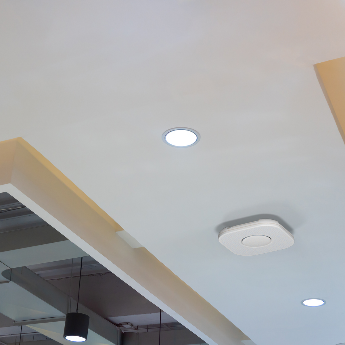 Vape sensor installed on a school ceiling